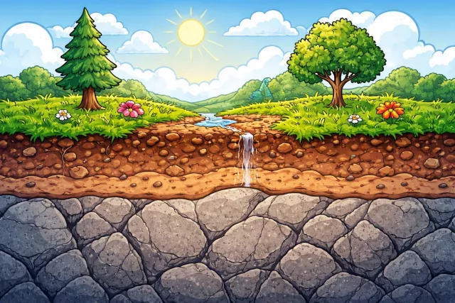 Bedrock - The solid rock layer beneath soil; the basic foundation of something.