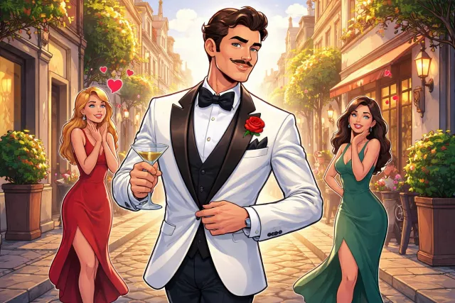 Debonair - Suave, confident, and stylish in appearance or manner.