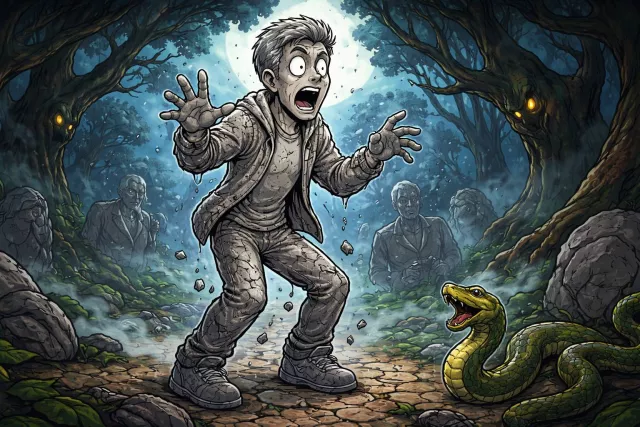 Petrify - Turn into stone; or make someone extremely afraid.