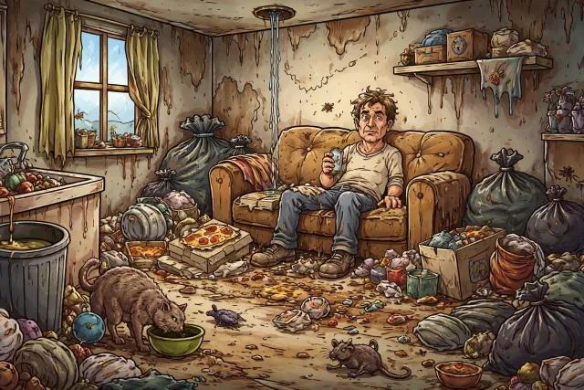Squalor - Extremely dirty and unpleasant conditions, especially due to poverty or neglect. (गंदगी)