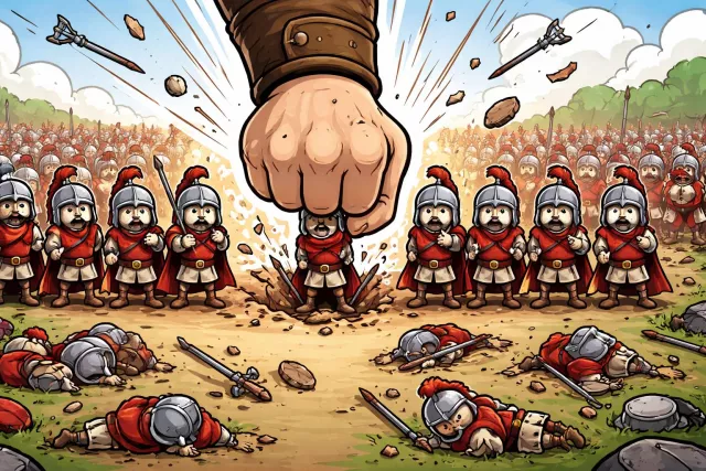 Decimation - The act of destroying or killing a large part of something; severe reduction. (भारी विनाश; बड़े पैमाने पर हानि)