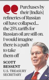 U.S. official hints at removing Russian oil penalty levy on India