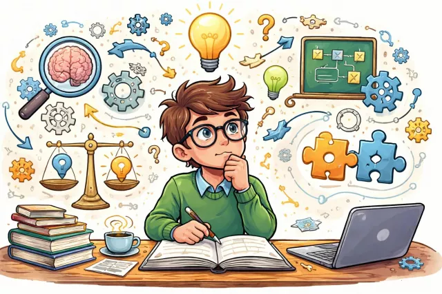 Ratiocinate - Form conclusions by logical reasoning. (तार्किक निष्कर्ष निकालना)