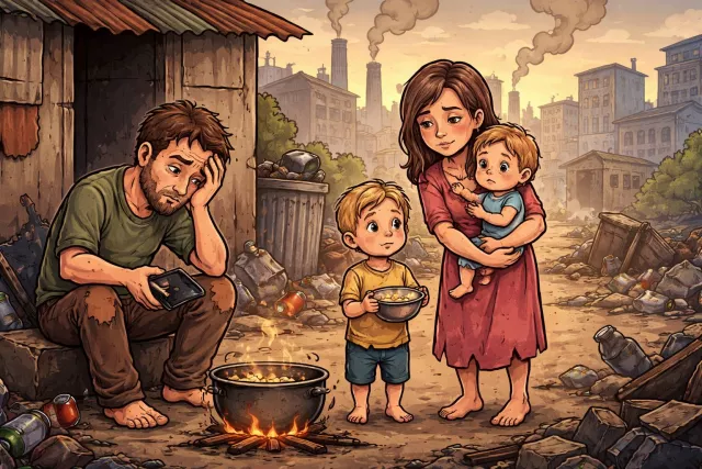 Impoverish - Make (a person or area) poor; deprive of wealth or resources. (दरिद्र बनाना)