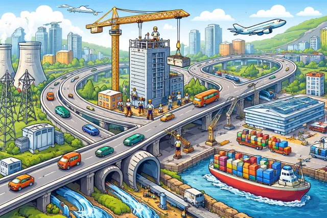 Infrastructure - The basic physical and organizational structures needed for a society or enterprise to function. (अवसंरचना)
