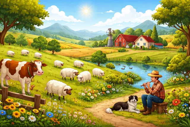 Pastoral - Relating to the countryside; peaceful rural life. (ग्रामीण)