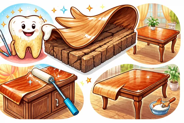 Veneer - A thin decorative layer, or an outward appearance that hides the true nature. (आवरण)