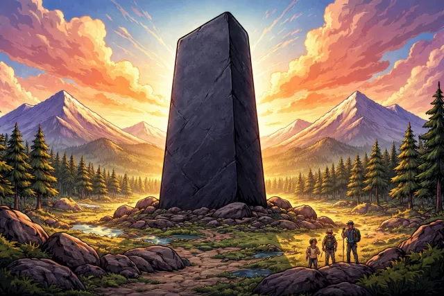 Monolith - A large single upright block of stone; something massive and uniform, often seen as powerful and unchanging.