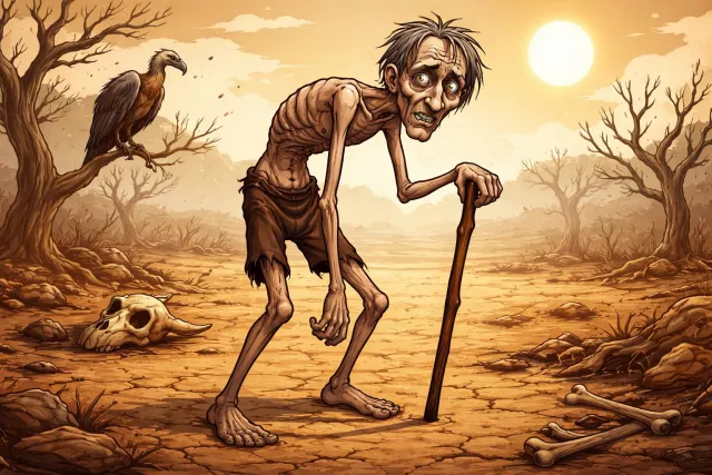 Gaunt - Thin and bony, especially due to illness, hunger, or suffering.