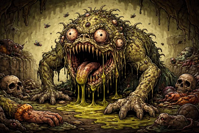 Grotesque - Extremely ugly or strange in a shocking way.