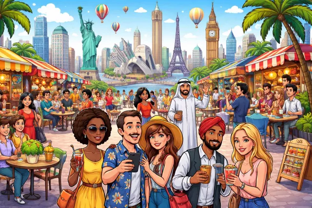 Cosmopolitan - Familiar with and influenced by many different countries and cultures; sophisticated.