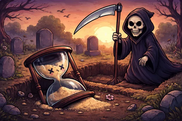 Demise - Death; the end or failure of something. (मृत्यु; पतन)