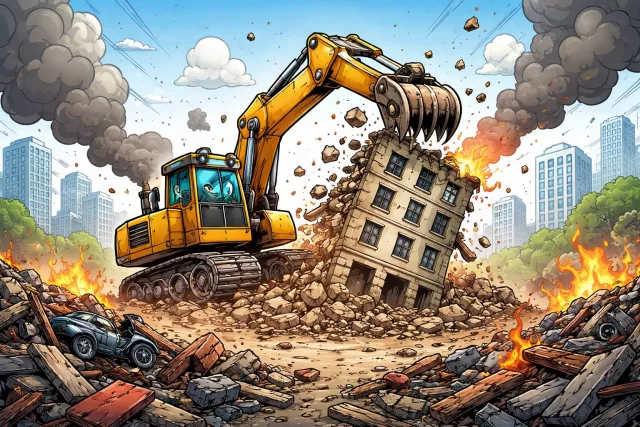 Raze - Destroy completely; demolish to the ground. (ध्वस्त करना)
