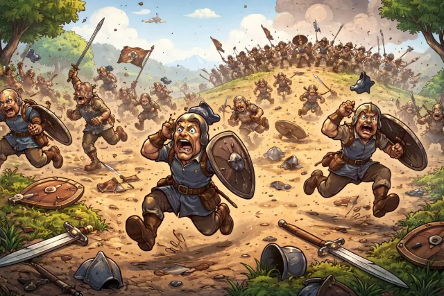 Rout - A disorderly retreat of defeated troops. (अव्यवस्थित पलायन)