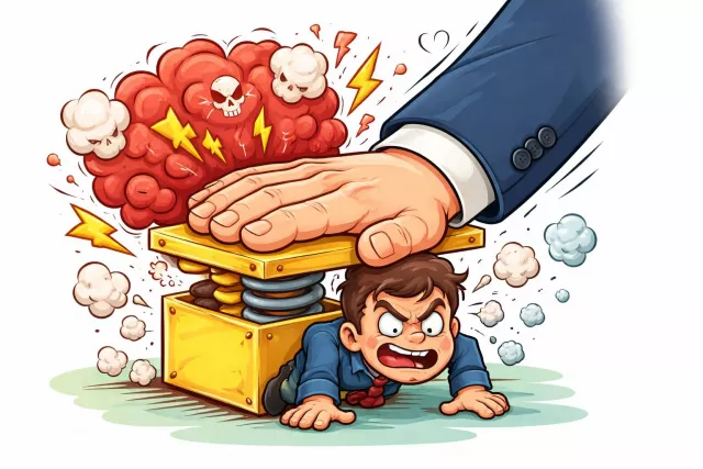 Suppress - Put an end to, prevent from being seen/heard/known, or hold back. (दबाना)