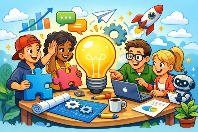Collaborate - Work jointly with others, especially on a project (सहयोग करना)