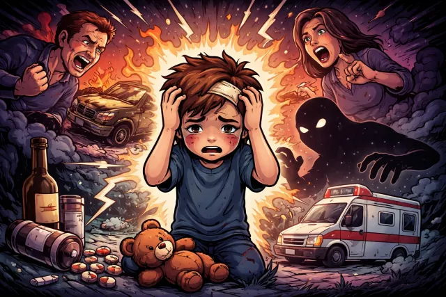Trauma - A deeply distressing or disturbing experience; serious physical or emotional injury. (आघात)