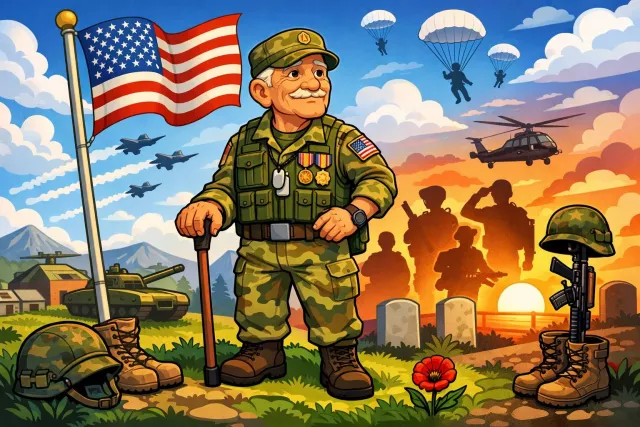 Veteran - A person who has served in the military, especially in war; also, someone with long experience in a particular field. (पूर्व सैनिक / अनुभवी व्यक्ति)