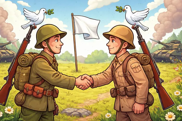 Armistice - An agreement to stop fighting temporarily; a truce.