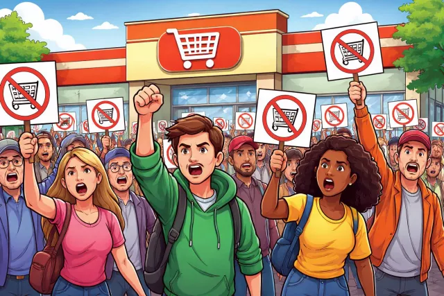 Boycott - Refuse to buy, use, or take part in something as a form of protest. (बहिष्कार करना)
