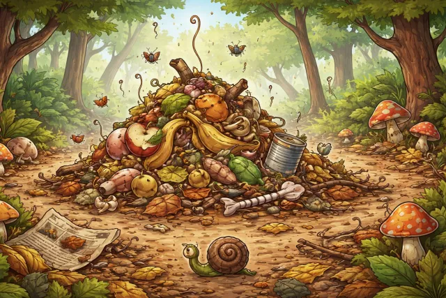 Detritus - Waste or debris; loose fragments left after something is broken down or destroyed. (कचरा/मलबा)