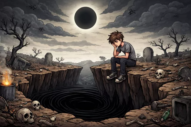Nihilism - The belief that life has no meaning or purpose; rejection of religious and moral principles. (निहिलवाद)