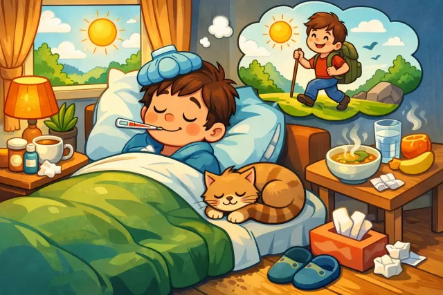 Recuperate - Recover or regain health, strength, or energy after illness, fatigue, or loss. (स्वस्थ होना)
