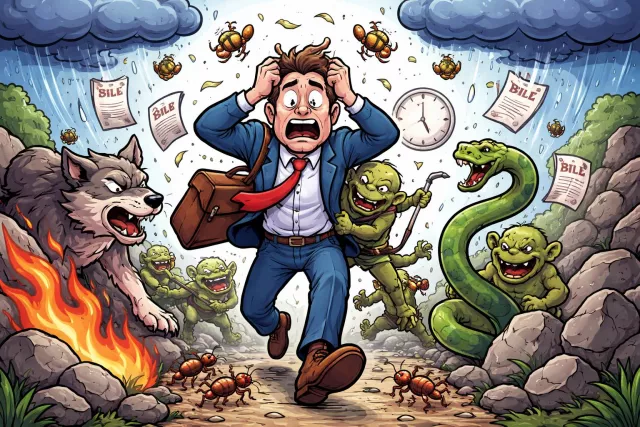 Beset - To trouble or attack persistently; to surround and threaten.