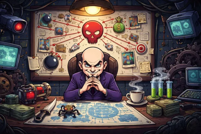 Machination - A secret or scheming plan, especially one intended to trick or harm someone.