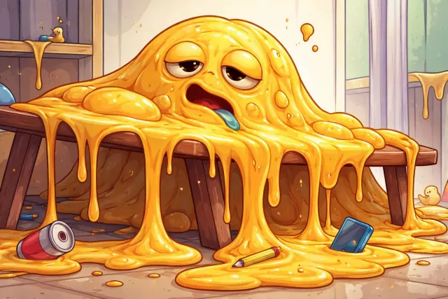 Viscous - Thick, sticky, and slow-flowing (about a liquid).