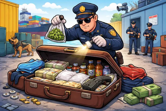 Contraband - Goods that are illegal to import, export, or possess. (प्रतिबंधित माल)
