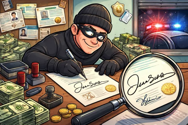 Forgery - The act of making a false document, signature, or imitation with intent to deceive. (जालसाजी)
