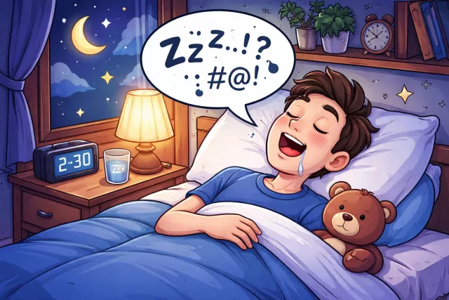 Somniloquy - The act of talking while asleep; sleep-talking. (नींद में बोलना)