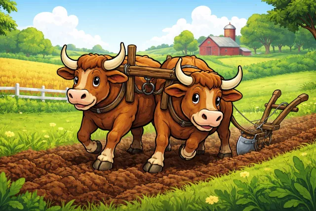 Yoke - A wooden crosspiece used to join animals together for pulling; a symbol of control or burden.