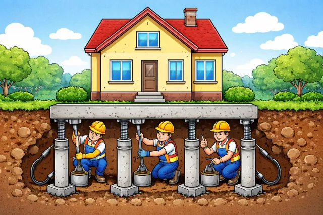 Underpin - Support, strengthen, or form the basis of something.