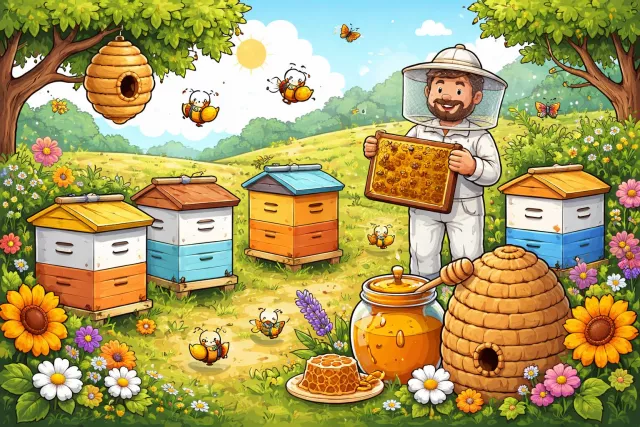 Apiary - A place where bees are kept; a collection of beehives.
