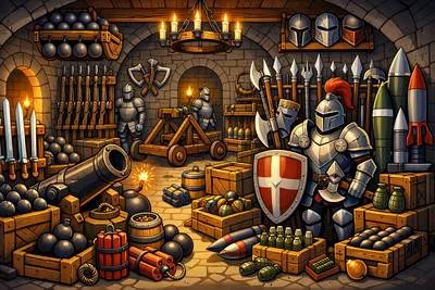 Arsenal - A collection or supply of weapons and military equipment.