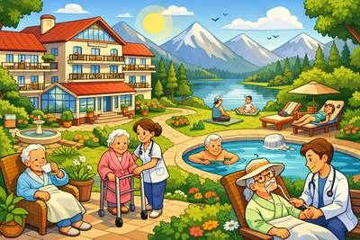 Sanatorium - A place where people who are ill, especially with long-term diseases, are sent for treatment and recovery.