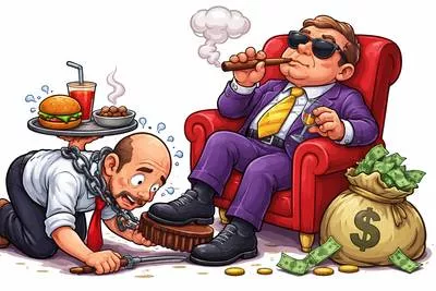 Slavish - Excessively obedient, submissive, or lacking independent thought; like a slave. (दासवत; अत्यधिक आज्ञाकारी)