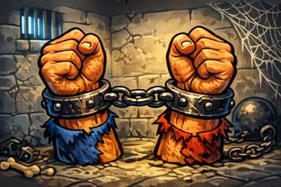 Manacle - To chain or cuff the hands, especially as a prisoner.