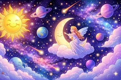 Celestial - Related to the sky, heaven, or outer space.