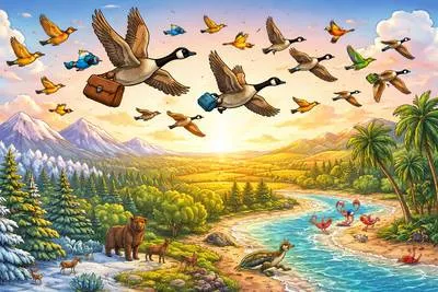 Migratory - Moving from one region or place to another, especially seasonally.
