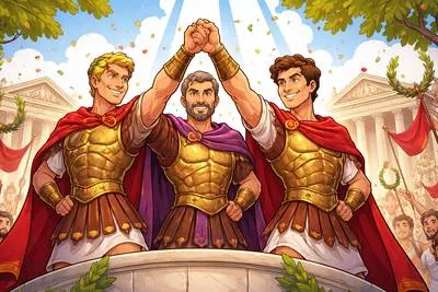 Triumvirate - A group or association of three powerful people holding authority together.