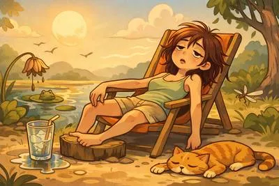 Languor - The state of feeling tired, weak, or lacking energy. (शिथिलता)