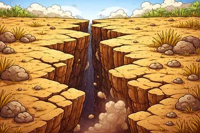 Fissure - A long, narrow opening or crack in something.