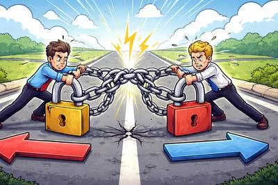 Deadlock - A situation in which no progress can be made because two or more opposing sides cannot reach an agreement. (गतिरोध)