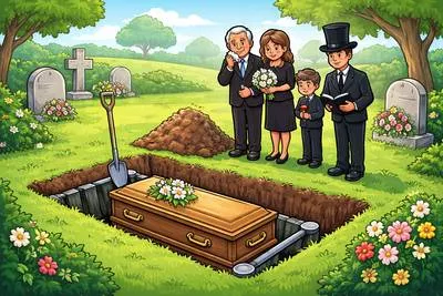 Interment - The act of burying a dead body in a grave or tomb. (दफन)