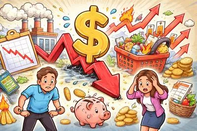 Stagflation - A situation in which inflation remains high, economic growth slows down, and unemployment stays high at the same time. (मुद्रास्फीति के साथ आर्थिक ठहराव)