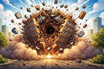 Implode - Collapse or cause to collapse inward violently. (अंदर की ओर ध्वस्त होना)