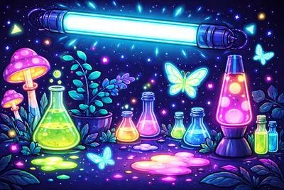 Fluorescent - Giving off bright light, especially under ultraviolet light.